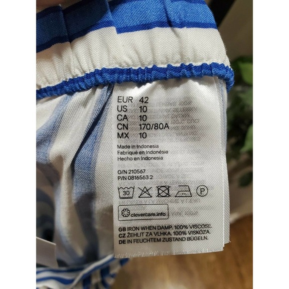 H&M Women's Blue/White Stiped 100% Rayon Mid Rise Wide Legs Dress Pant Size 10 - Picture 9 of 12